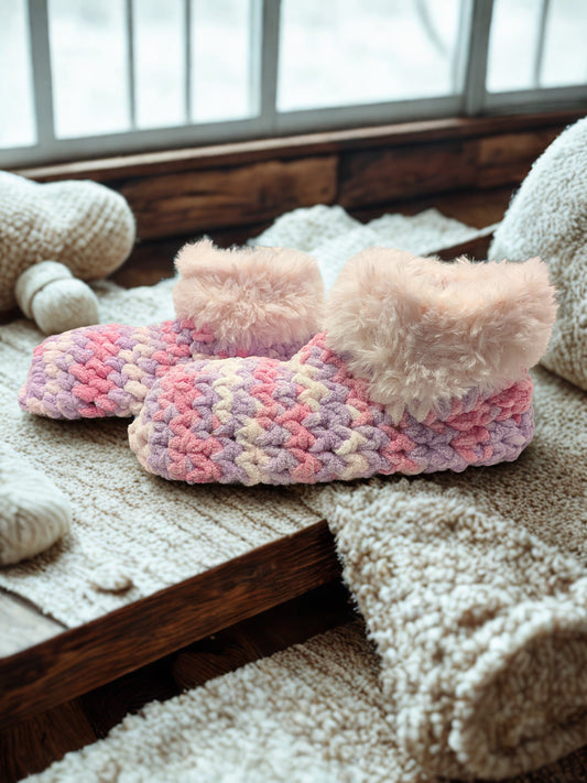 Fuzzy Slippers with Faux Fur